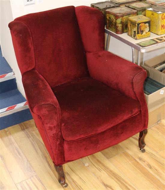 A velvet upholstered armchair